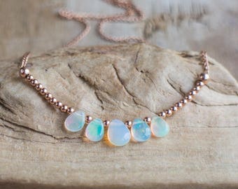Opal Necklace in Silver, Gold or Rose, Penta Opal Pendant, October Birthstone, Ethiopian Welo Opal Jewellery, 5th Anniversary, Wife Gift