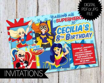 Super Hero Girls Birthday Party PRINTABLE Invitations | DC Comics | SuperGirls | Digital Invitation