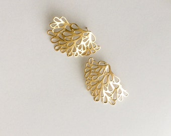 Gold Lace Earrings, Gold Filigree Earrings, Post Gold Earrings, Modern Artisan Jewelry