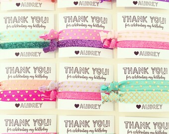 Birthday Party Hair Tie Favors | Custom Hair Tie Favors, Personalized Party Favors, Rainbow Pastel Bright Summer Colors, Girls Kids Party