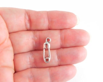 20 Safety Pin Charms in Antique Silver ~ 19mm x 6mm x 2mm - 3D