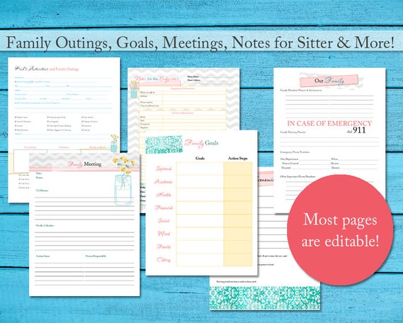 Items similar to Family Planner Mom Organizer Printable w/ 30+ pgs of ...