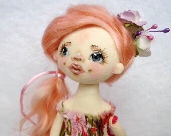 Doll with pink hair-textile doll-handmade rag doll-handmade cloth doll-fabric doll-ooak art doll-artist doll-collectors doll
