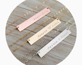 Name Bar Necklace | Custom Bar Name Necklace | Silver Custom Name Necklace | Gold Name Necklace | Name Plate Necklace | Kids Name Necklace