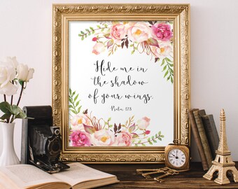 Printable art, Hide me in the shadow of your wings Psalm 17:8 Bible Verse Print Christian Nursery Decor Scripture Printable
