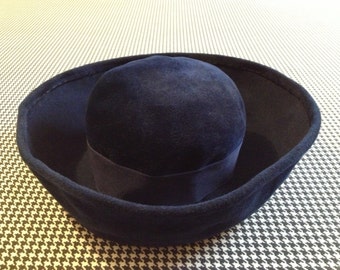 1960's, navy blue, plush, French, "Madeline" hat