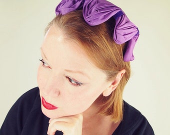 50s Purple Taffeta Half Hat with Velvet Trim