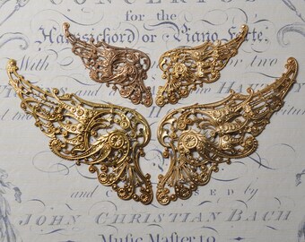 French Angel Wings Findings Raw Brass Stampings Victorian Steampunk Style 1 Set 328 - 331J