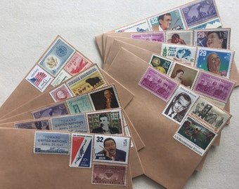 10 Kraft envelopes posted with Vintage US postage stamps - unused blank A2 4x5 ready to mail 1 ounce - art collage