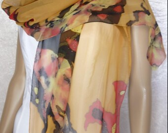 hand painted silk chiffon scarf
