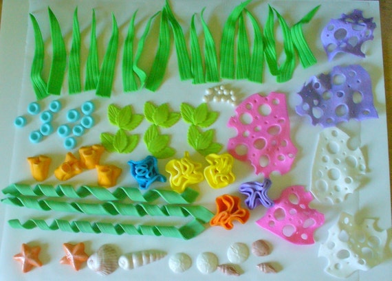 75 Piece UNDER THE SEA Edible Fondant Cake Decorations