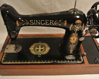 Singer 66K Lotus Decals Hand Crank Antique Sewing Machine, vintage Home Decor, Decorative Art, Vintage dresses, cushion, dollsewing