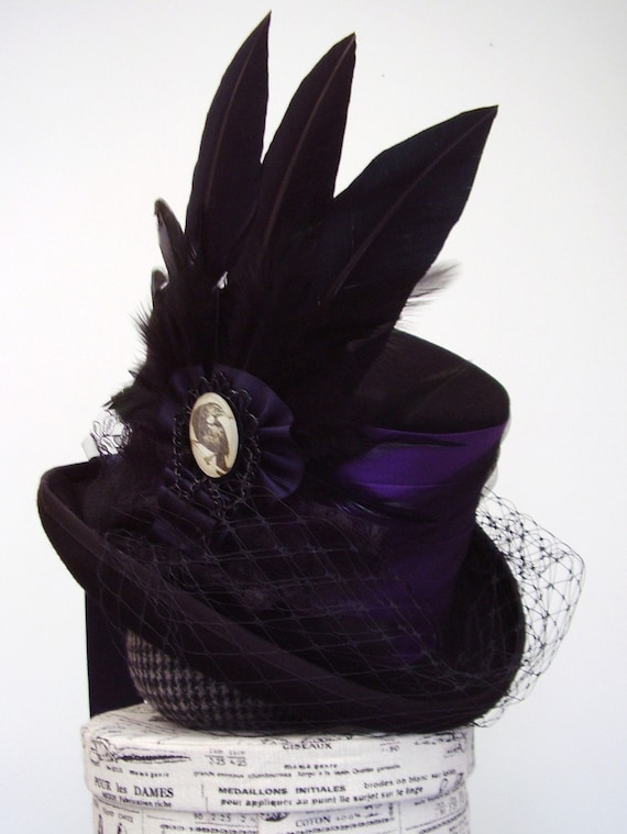 Gothic steampunk purple Raven top hat