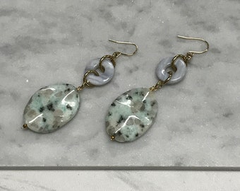 Green Sesame Jasper and Blue Lace Agate Earrings