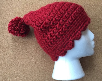 Cherry Red Winter Beanie with Pompom--child/tween