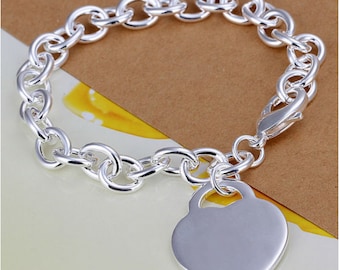 Personalized bracelet with Heart charm bracelet - Engraved silver bracelet