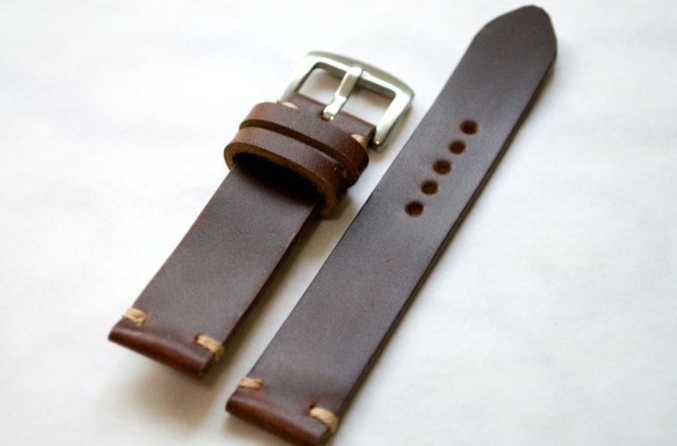 Brown Horween chromexcel leather handmade watch strap 16mm
