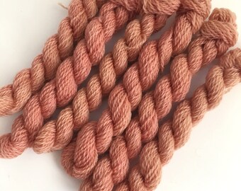 Hand dyed embroidery yarn | plant dyed | dusky pink | embroidery wool | wool | laceweight knitting | cross stitch | tapestry | weaving