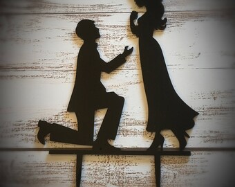 Black Enagaement Wedding Cake Topper
