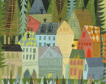 A sleepy village in Norway. Limited edition print by Matte Stephens.