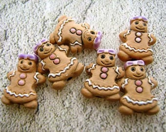10 Tiny Gingerbread Girl Beads - CB345
