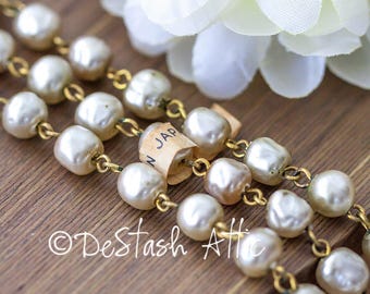 Vintage Miriam Haskell Baroque Oyster Glass Pearl Bead Link Chain From Japan