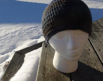 Crochet Handmade Soft Blue Brown Beanie Hat