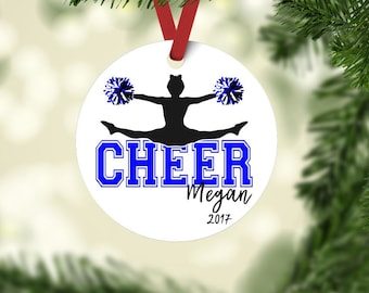 Cheerleader ornament, Cheer ornament, Cheerleader Christmas ornament, personalized ornament, Cheer team gift, Custom Color option