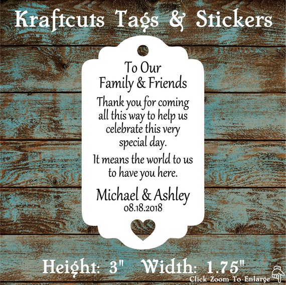 Destination Wedding Thank You Favor Tags with Heart Cut Out #775 - Quantity: 30 Tags