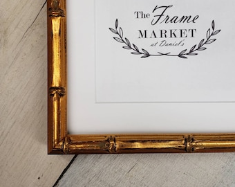 Lucky Bamboo Gold Wood Picture Frame with White Mat 8x10, 9x12, 11x14, 14x16, 16x20 Standard and custom sizes available.