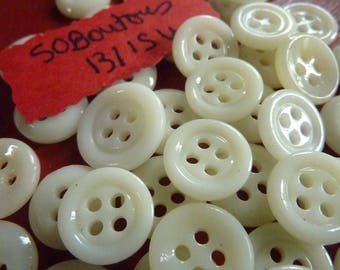 50 buttons in creamy white glass * 1.3/1.5 cm * from the 1950's