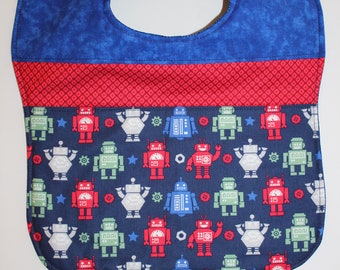 Reversible Blue Robot Toddler Bib