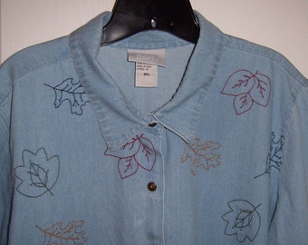 Long Sleeve Denim Blouse, Women Plus Size 3XL, by Nanas Vintage Shop