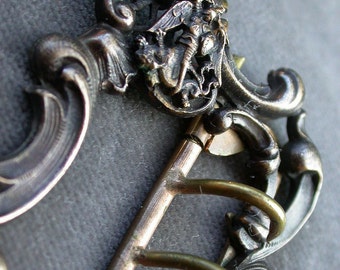 French antique bronze Bronze Belt Buckle angle Angel Michael & Dragon sword