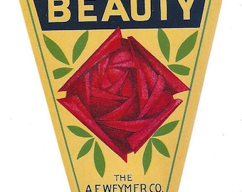 Vintage American Beauty The A.F. Weymer Co. Original Lithograph Broom Label, 1920s