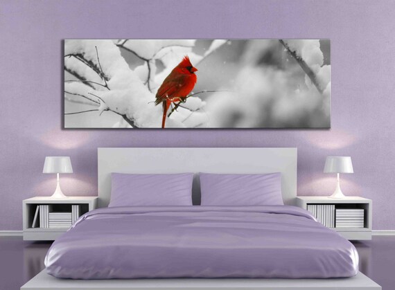 Large red cardinal snow panoramic canvas print nature
