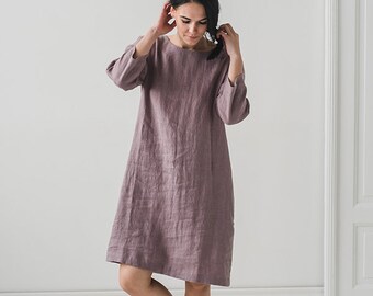 Summer Linen Dress / Summer Tunic Dress / Minimal Linen Dress / Linen Clothing / Linen Sundress / Long Linen Dress / Plus Size Linen Dress