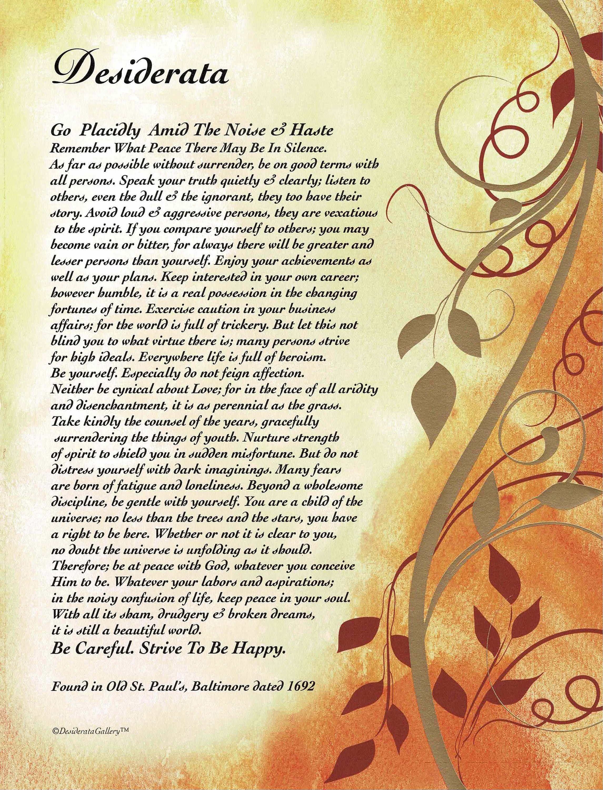 Desiderata Poem Printable Version