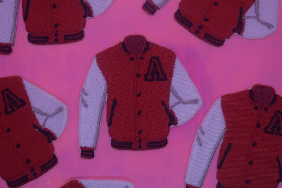 Red and White Baseball Jacket Iron on Patch
