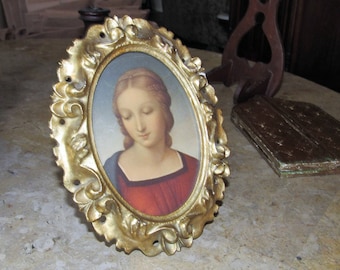 Beautiful Vintage Wood Frame, Florentine Gold Leaf Wood Frame, Madonna Picture in Easel Back Frame, Home and Living, Home Decor, Italian