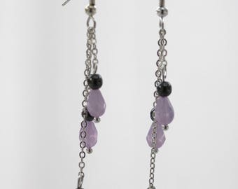 Matryoshka and light pink pearls dangle earrings