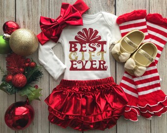 Best Gift Ever - Baby Girl Christmas Outfit - My First Christmas - Baby Girl Christmas Photos - Baby’s 1st Christmas