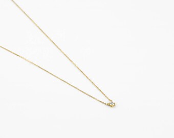 Cz dainty necklace, Gold dainty necklace, Solitary gold necklace, Birthstone diamond necklace, Gold plated necklace, Minimalist necklace