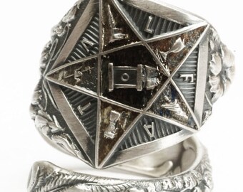 OES Ring, Sterling Silver Spoon Ring, Order of the Eastern Star, Masonic Ring, OES Gift, Lily Flower Lilies Ring FATAL, Adjustable Ring 6380
