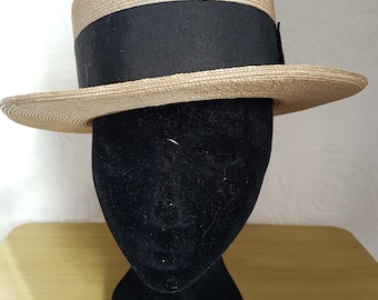 Men's vintage straw boater hat - Tress & Co, London