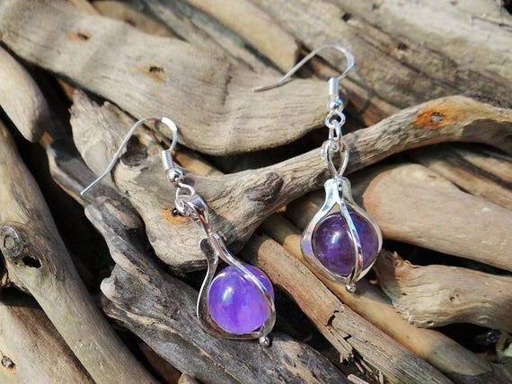 Amethyst Gypsy Magic Crystal Ball Sterling Silver .925 Earrings Quartz Crystal Boho Hippie Wicca Pagan Full Moon Earring Ear Ring Rings