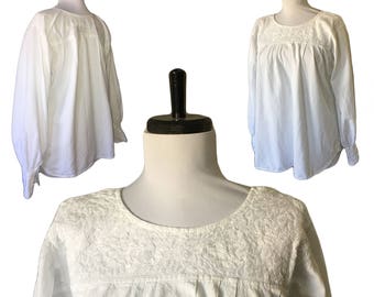 Vintage Embroidered Cotton Peasant Top — Small