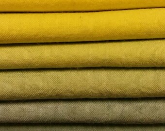 Hand dyed cotton fat quarters for quilting, gradation of yellow to blue, "Daffodily Sky"