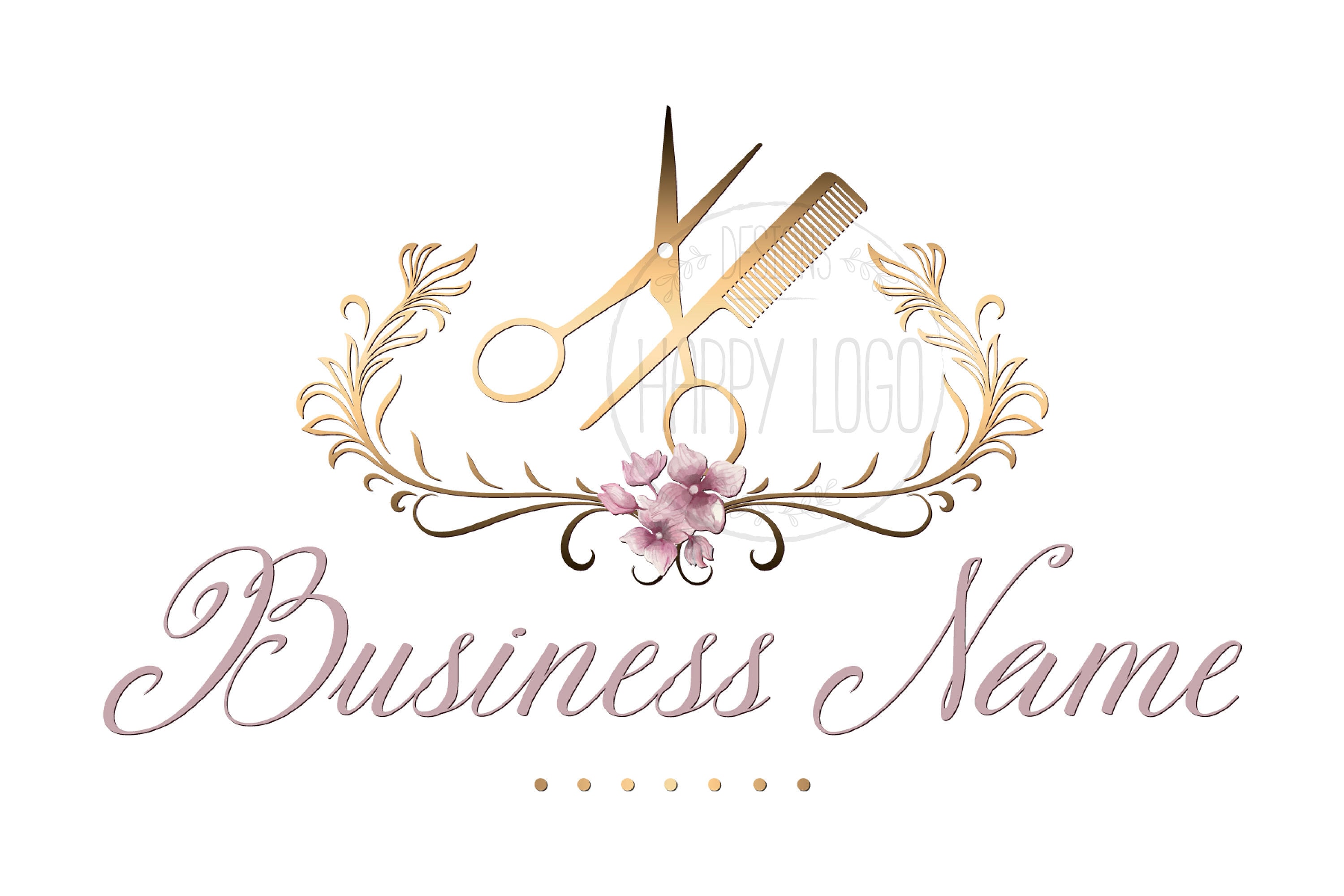 DIGITAL Custom logo design gold comb and scissors logo hair