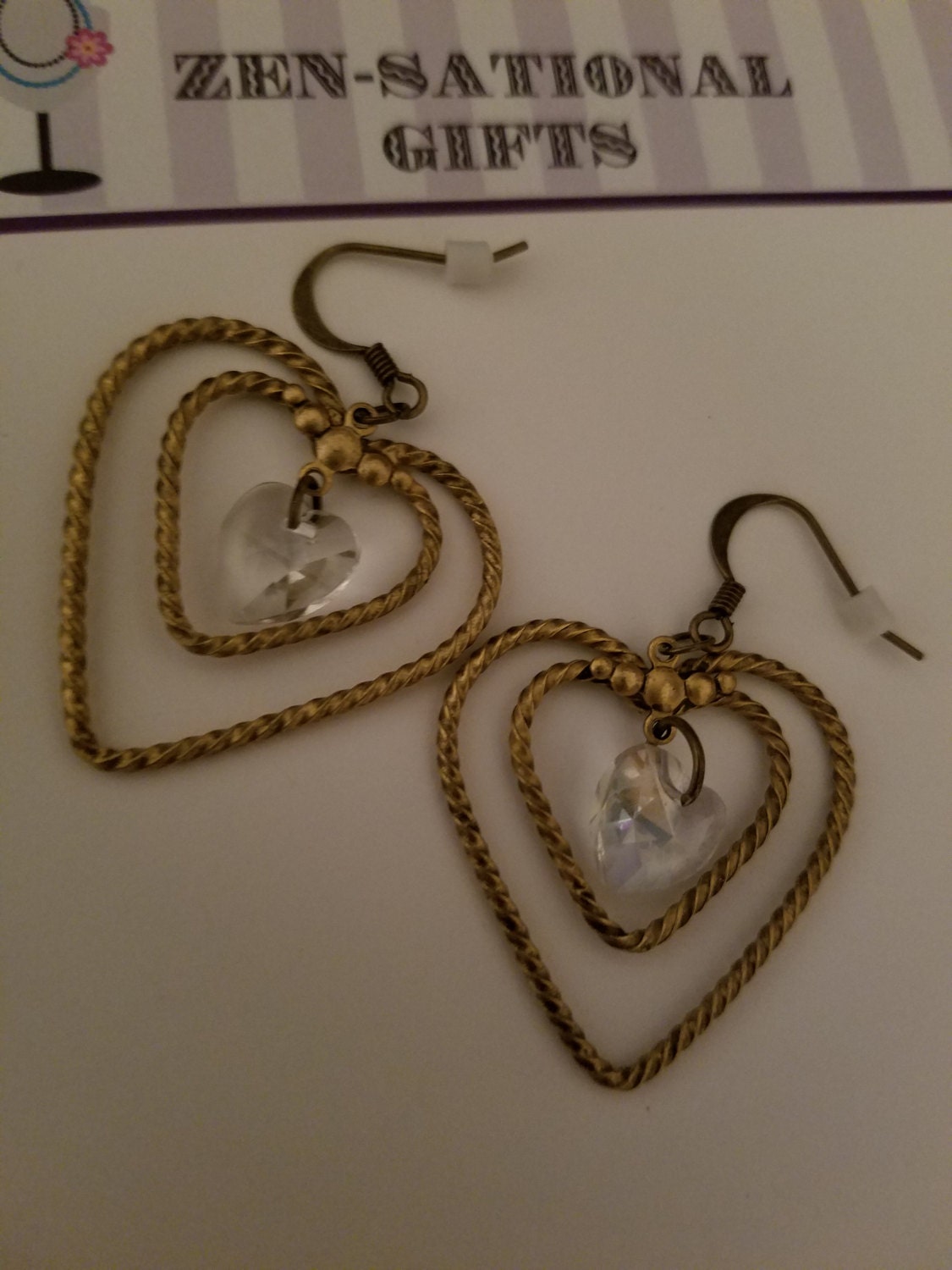 EARRINGS Antique bronze Heart shaped earrings with Heart